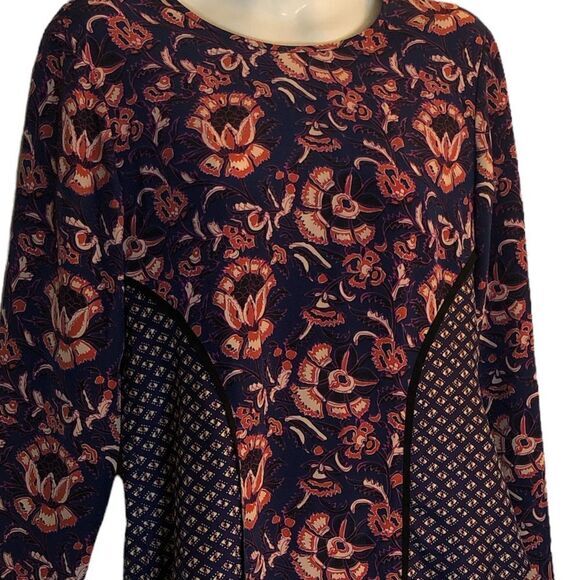 Veronica Beard blouse Sz 0 100% silk plum floral batik print seamed long sleeve - Picture 4 of 10